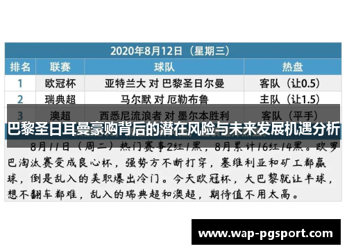 巴黎圣日耳曼豪购背后的潜在风险与未来发展机遇分析 巴黎圣日耳曼豪购背后的潜在风险与未来发展机遇分析